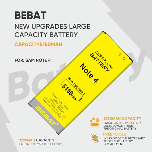 Image of Replacement Battery for Samsung Galaxy Note 4,5150mAh High Capacity Battery for Note 4 N910, N910U 4G LTE, N910V(Verizon), N910T(T-Mobile), N910A(AT&T), N910P(Sprint)