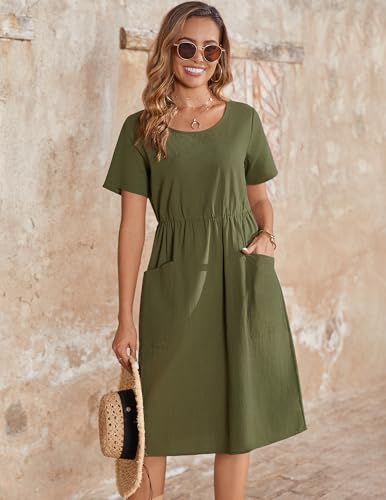 Image of Zeagoo Womens Summer Midi Dress Casual Short Sleeve A-Line Cotton Linen Dress Flowly Beach Tunic Sundresses with Pockets 2026