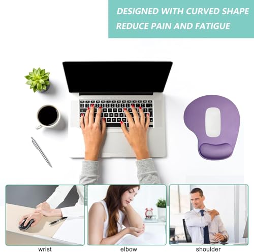 Image of Mouse Pad with Gel Wrist Rest Support, Ergonomic Mouse Cushion with Non Slip Rubber Base Mouse Pad for Laptop, Computer, Gaming, Office (Purple, Oval)