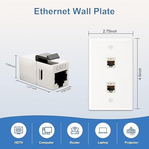Placa de pared RJ45 de 2 puertos blindada Cat7 para eliminar interferencias de red 5