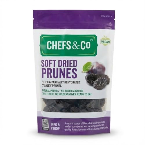 CHEFS & CO | Soft Dried Prunes (pitted) | Natural Dried Fruits | Whole Fruits | Healthy Snack | Vegan & Vitamins Retained |Unsorbated No additives No Added Sugar GMO-Free (NATURAL 200 g (Pack of 1))