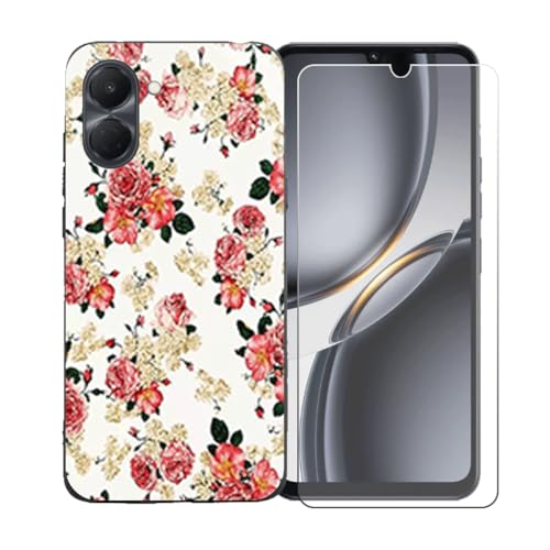 LCEHTOGYE �K�p Tecno Spark Go 3 +�����K���X�X�N���[���v���e�N�^�[�p�P�[�X�A�K�p Tecno Spark Go 3 (6,75")�ƌ݊����̂���u���b�N�\�t�gTPU�V���R���Q���P�[�X�ی�J�o�[ LLM1