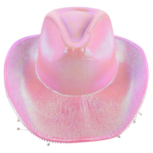 Chapeau de cowgirl rose clair à paillettes et franges pour fête et déguisement