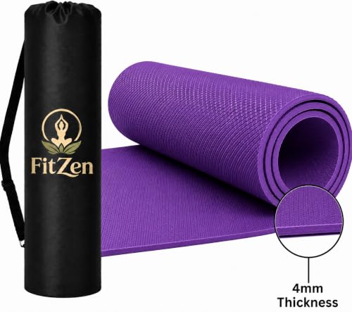 Image of Yoga Mat for Women and Men 4mm with Carry Strap EVA Material Extra Thick Exercise Mat for Workout Yoga Fitness Pilates and Meditation, Anti Tear Anti Slip For Home & Gym Use (Purple)