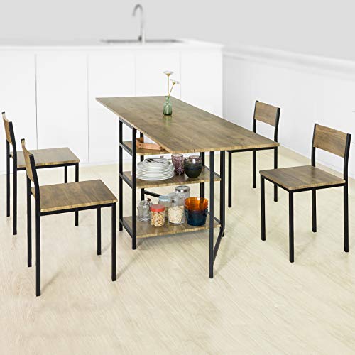 SoBuy klaptafel met 2 kleppen en 3 opslagplanken, Opvouwbare Keukentafel, Opklapbare Eettafel, Ruimtebesparend, 180 x 60… - Image 4