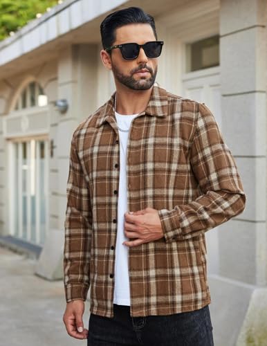 COOFANDY Men's Flannel Shirts Casual Button Down Plaid Shirt Jacket Long Sleeve Fleece Shacket3
