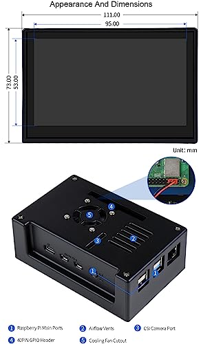Image of 4.3inch DSI LCD Display with Case for Raspberry Pi 4B, 800x480 Capacitive Touchscreen MIPI DSI Interface IPS Wide Angle, Supports Raspbian /Ubuntu /Kali / WIN10 IoT /Retropie, Driver Free