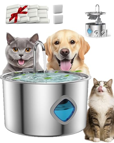 Water Bowl, Quad Filtration Pro Technology Dog Water Fountain with Replacement Filters, Continuous Circulating Water Flow, Automatic Cat Water Fountain with Visual Water Level (Bowl+4Set Filter)