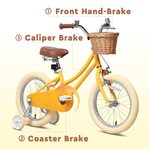 Image of Petimini Vintage Kids Bike for Girls, 12-20 Inch Classic Bicycle with Wicker Basket & Bell, High Tensile Steel Frame, Training Wheels (12-18 inch), 85% Pre-Assembled, Retro Bike for Outdoor Riding