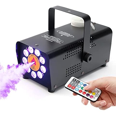 TCFUNDY Fog Machine with 9 LED Lights, 500W Smoke Machine with 12 Color Lights Effect for Halloween Wedding DJ Party Stage, Portable Fog Machine Outdoor with 2-in-1 Remote Control (Horizontal) Cover