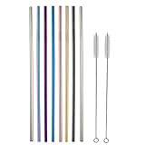 Stainless Steel Straws - 10.5 Inch Long, 8 Pack with 2 Cleaning Brushes - Colored Metal Drinking Straws for 30oz Tumbler, Starbucks, Mason Jar