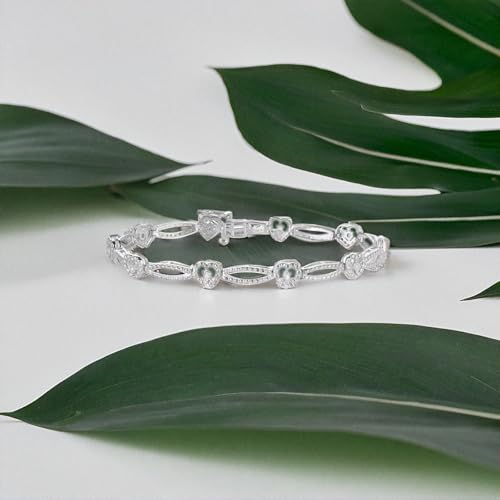 NATALIA DRAKE 1/10 Cttw Heart Link Diamond Tennis Bracelet for Women in 925 Sterling Silver Color I-J/Clarity I2-I34