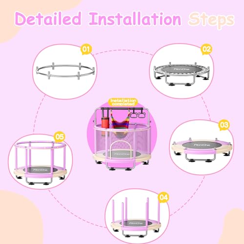 Image of 55 inch Toddler Mini Trampoline for Kids, Indoor Outdoor Toys with Swing, 440lbs Baby Kids Trampoline, Gymnastics Bar, Birthday Gifts for Boy Girl Age 1-8