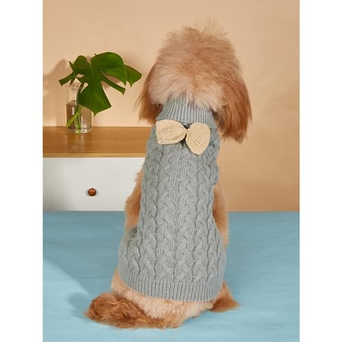 Yanmucy Dog Turtleneck Sweater Bow Knitting Dog Jumper Warm Dog Winter Clothes Pullover Knitwear Crochet Dog Coat Christmas Costume for Small Medium Large Dogs Cats (Grey - Image 4