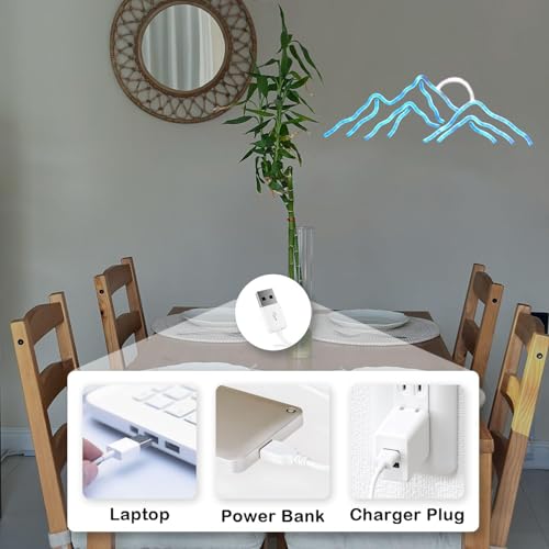 Image of LED Decorative Lights USB Mountains Sunrise Sunset Led Neon Signs Home Decoration Wall Art Holiday Gift Brightness Adjustable 16.5''x11.8''