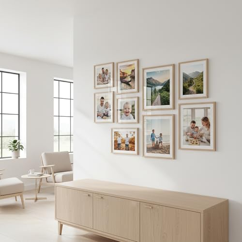 Image of kotart Photo Frame For Wall Decor | Wooden Frames For Wall Decoration | Aesthetic Collage Picture Frames | Rectangular Photo Frame For Home Decor Office | Set of 9