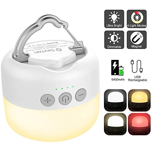 Siivton Lanterne de camping rechargeable batterie de 6400 mAh, 4 modes de lumière, lampe de camping portable avec aimant, lumière d'urgence pour chambre à coucher Cover