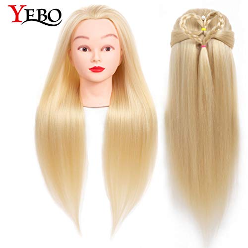 Yebo Mannequin Head 24 Inch,Training Practice Head Yaki Cosmetology Styling Doll Heads Practice for Synthetic Fiber Hair Training Model(Blonde)