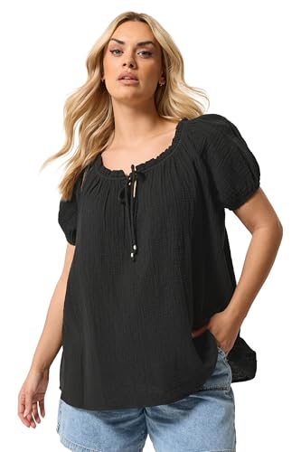 Image of Yours Curve Dobby Bardot Cheescloth Top - Women's - Plus Size Curve Black