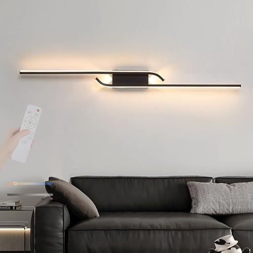 Aplique de pared LED regulable moderno de 60cm en color negro con mando para salón