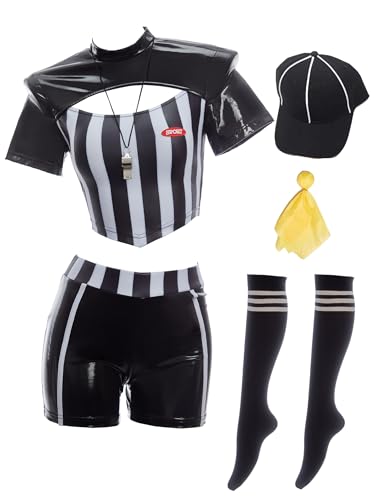 haikyuu Women 7 PCS Referee Costume Ref Cosplay Shirt Pants Football Soccer Basketball Halloween Costume (black large)