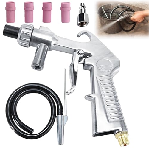 Sandstrahlpistole Druckluft, Sandstrahlen Gerät mit Gummischlauch (1M), Metalldüse und 4 Stück Keramikdüsen EIN Luftanschlussnippel, Sandstrahlen Pistole Kit für Professionelle und Heimwerkerprojekte