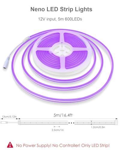 Image of ALITOVE Neon Lights Strip Purple Silicone Flexible LED Rope Light for Bedroom DIY Neon Signs Bar Wall Decor 12V DC 16.4ft /5m 600 LEDs Waterproof【No Power Adapter & Controller】