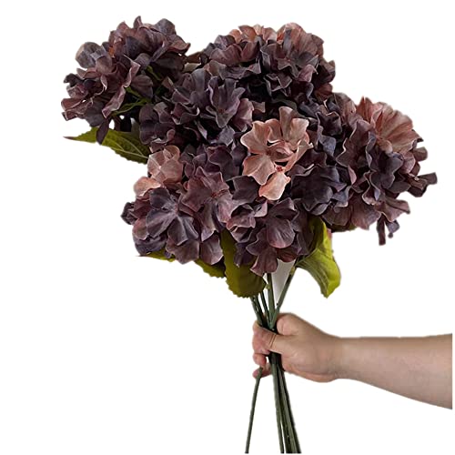 6pcs Artificial Oil Paiting Effect Hydrangea Flower Branch Faux Laurustinus Tree Stem for Floral Decoration (Coffee)
