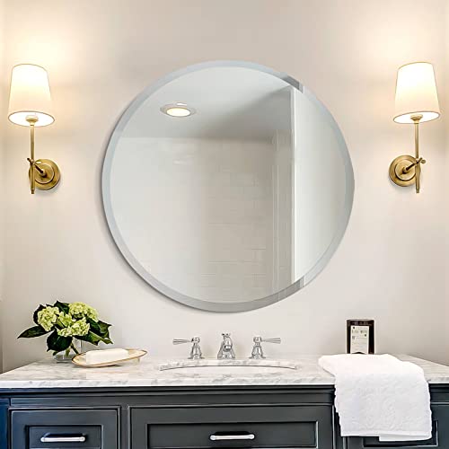Dapai 36 Inch Frameless Round Wall Mirror .Large Circle Mirror With 1" Beveled Edge For Vanity, Bathroom, Bedroom, Or Entryways. #TOP13