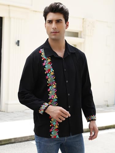 Mexican Shirts for Men Guayabera Cinco De Mayo Fiesta Traditional Embroidered Collared Button Up Long Sleeve3