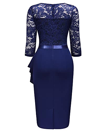 Image of Miusol Women's Retro V Neck Floral Lace Ruffle Style Cocktail Party Dress