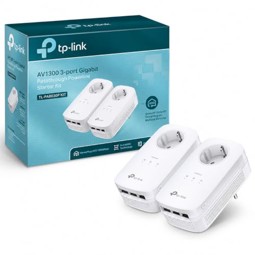 TP-Link Prise CPL 1300 Mbps, 3 Ports Gigabit, Kit de 2 TL-PA8030P | Compatible toutes box Fibre, Plug & Play, Connectez 3 appareils via le réseau électrique pour le Streaming & le Télétravail