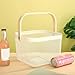 AJIODA Metal Mesh Wire Basket, Small Steel Basket with Wooden Handle Storage Organizer Basket Multi-functional Hanging Kitchen Baskets Fruit Baskets for Kitchen Bathroom Cabinet Pantry Snacks, White