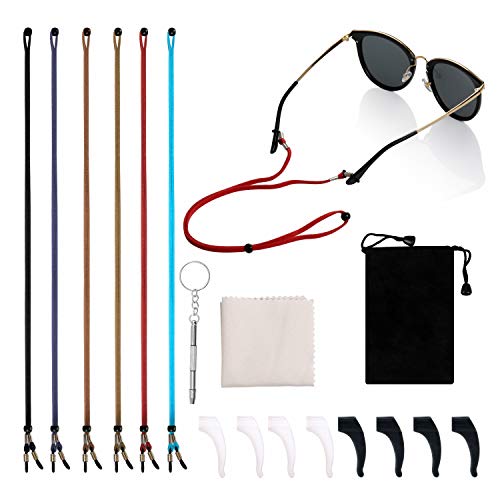 Sport Brillenband,6 Pack Anti-Rutsch Brillenkordel Brillenband Brillenkette Brillenbänder mit Reinigungstuch und Tragetaschen für Sportbrillen, Sonnenbrillen, Lesebrillen,