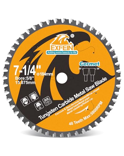 Metal Cutting Saw Blade 7-1/4 Inch 48T for Rebar, Angle Iron, Pipes, Channels, Ceramic Cemented Carbide with 5/8" Arbor