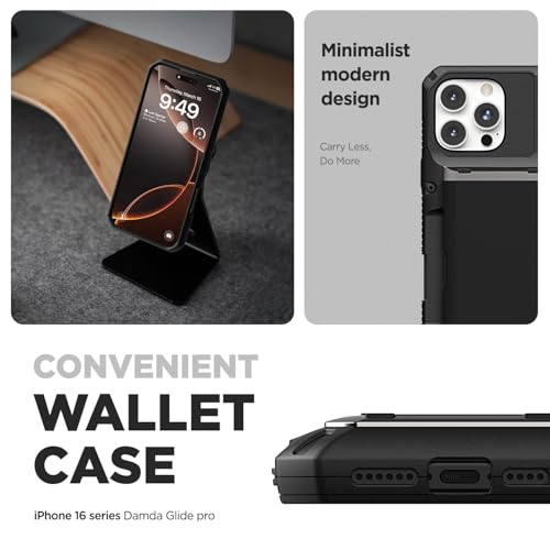 VRS DESIGN Damda Glide Pro Card Holder Case for iPhone 16 Pro Max (2024), Sturdy Semi Auto Card Slot Wallet [4 Cards] Case Designed for iPhone 16 Pro Max (2024) Logo Black by VRS DESIGN - Used condition - US$14.55