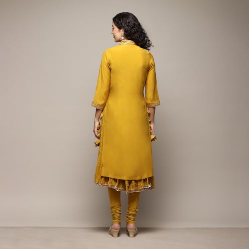 Image of BIBA Women Silk Layered Kurta Churidar Suit Set