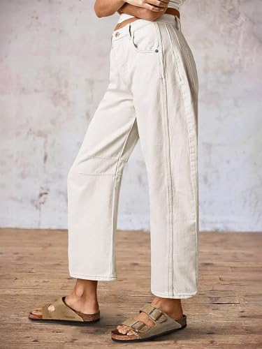 Flamingals Women’s Mid Waist Crop Straight Leg Jeans Solid Stitch Detail Casual Fashion Trendy Denim Pants Without Belt2