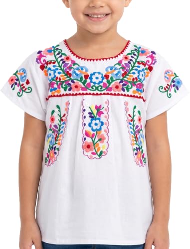 Image of YZXDORWJ Mexican Blouse for Girls Traditional Embroidered Summer Short Sleeve Peasant Blouse for Kids