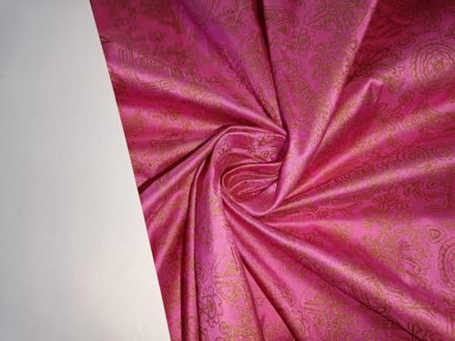 Tissu Dupion 100 % soie rose et motif doré 27 mm pour sublimer vos cortèges de mariage