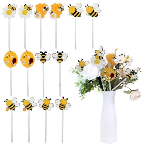 Teaaha 14PCS Bee Decor Wooden Picks, Cute...