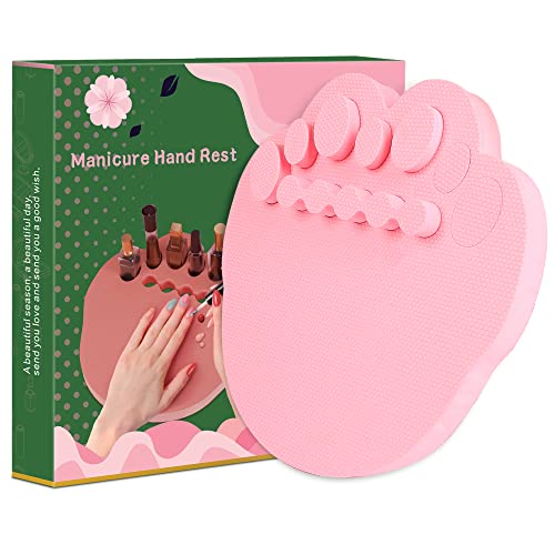 SHINELINE Nagel Handauflagen, 3 in 1 Maniküre Handauflagen mit Nagellackhalter und Nagelbürstenständer für Frauen die Nägel Bemalen(Rosa) Cover