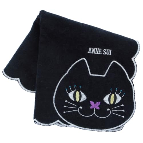 ANNA SUI (アナスイ) タオルハンカチ (ネコ刺繍) 猫 猫柄 ハンカチタオル ハンドタオル レディース ハンカチ (約25cm/綿100%) 109482-0008 (ブラック)のサムネイル