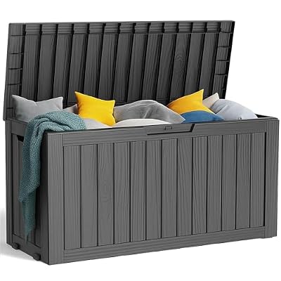 PatioZen 75 Gallon Resin Deck Box, Lockable Patio Outdoor Storage Box for Furniture, Garden Tools and Tools Storage, Waterproof Outside Storage Boxes - Black