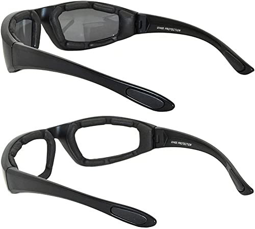 Owl 2 Pairs Black Motorcycle Padded Foam Glasses Smoke Lens & Clear Lens #TOP2