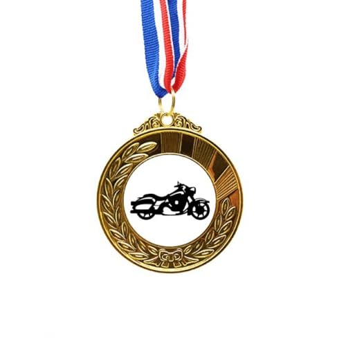 Medalla ganadora con diseño mecánico de motocicleta dorada para regalar a moteros