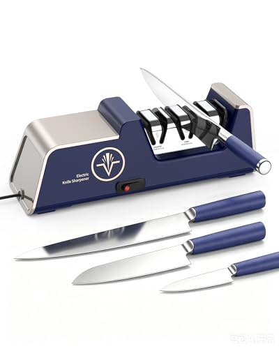 VIDOME Professional Electric Knife Sharpener with 100% Diamond Abrasives and Precision Angle Guides for Kitchen Straight Edge & Ceramic Knife, 3-Stage, Champagne Gold