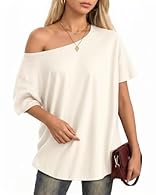 Material: 60%Polyester+35%Rayon+5%Elastane，soft breathable stretchy，ultra comfy for spring/summer wear，no stuffiness. Oversized tshirts for women with skin-friendly texture，versatile as summer tops Design: Off the shoulder tops for women，short sleeve...