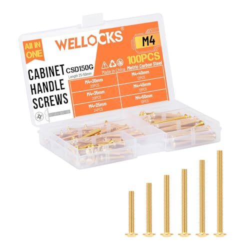 Vis de poignée d'armoire M4 WELLOCKS dorées pour boutons de tiroir en lot de 100