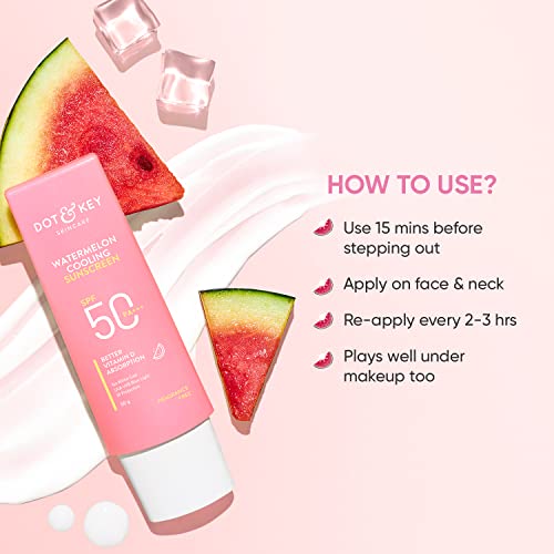 Dot & Key Watermelon Hyaluronic Cooling Sunscreen SPF 50 PA+++|for Moisturized Skin| UV + Blue Light Protection| Lightweight | No White Cast | Boosts Vitamin D Absorption I Quick Absorbing | 50g - Image 5